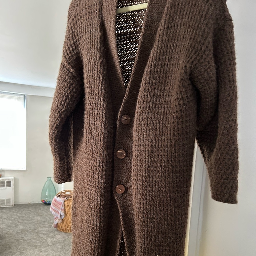 Brown Cardigan with Yellow and Brown Fringe